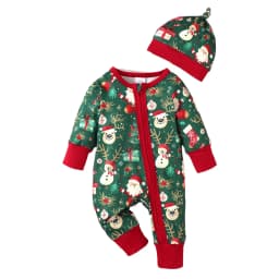 1-18 Months Newborn Baby Boy&Girl Christmas Jumpsuit Cute Santa Claus Print Long Sleeved Zipper Romper+Hat Toddler Baby Costumes