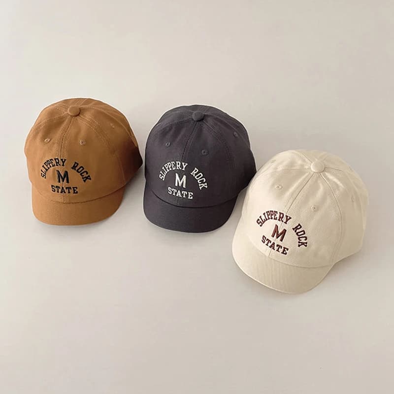 Korean Letter Embroidered Baby Cap Summer Toddler Boys Girls Cotton Baseball Caps Solid Color Kids Adjustable Peaked Hat