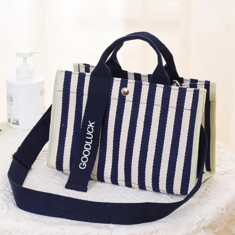New Sle Casual Canvas Tote Bag Waterproof Commuter Crossbody Bag Faionable Striped Large Capaci Handbag for Youth