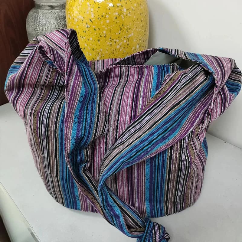 Vintage Bohemian Chic Canvas Shoulder Bag Ethnic Style Large Capacity Handbag Soft Tote Bag Casual Crossbody Bag Female Daily