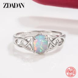 ZDADAN 925 Sterling Silver Oval Opal Ring For Women Girls Fashion Jewelry