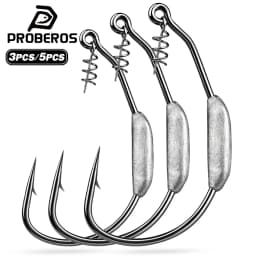 PROBEROS 3/5PCS Weighted Swimbait Hooks with Spring Lock High Carbon Steel Wide Gap Jig Hooks Pike Bass Texas Rig Fishing Tackle