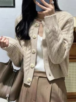 2023 autumn and winter new thick pure cashmere cardigan women's round neck twist coat knitted loose sweater