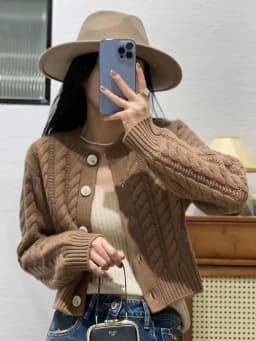 2023 autumn and winter new thick pure cashmere cardigan women's round neck twist coat knitted loose sweater