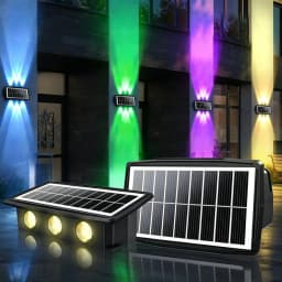 Solar RGB Wall Washer Sconce Light Outdoor IP65 Waterproof LED Up Down Solar Powered Lighting for Patio Courtyard