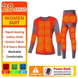 Men's Heated Thermal Underwear Set Women Winter Outdoor Sports Underwear 28 Heating Areas Heated Shirt Pant USB Electric Heating