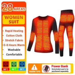 Men's Heated Thermal Underwear Set Women Winter Outdoor Sports Underwear 28 Heating Areas Heated Shirt Pant USB Electric Heating