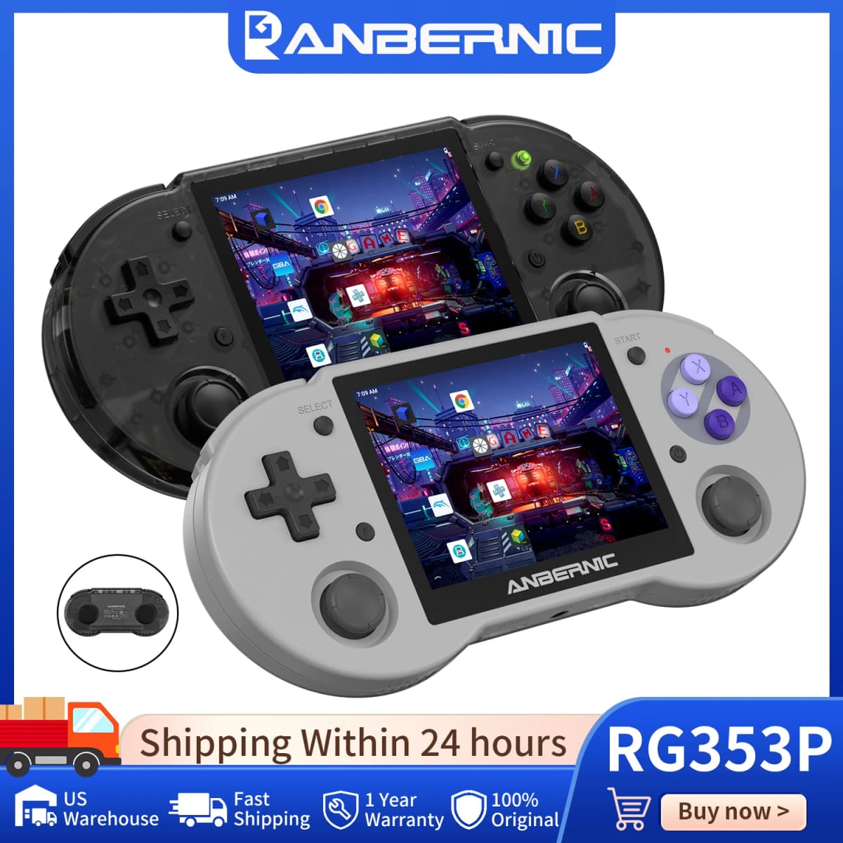 Anbernic RG353P Retro Handheld Games Console 3.5'' IPS Multi-touch Screen Android/Linux Dual OS 3500mAh Supports WiFi Bluetooth HDMI Out Streaming