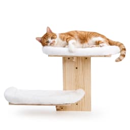 Nordic Solid Wood Wall-Mounted Cat Bed – Washable Cushion, Heavy-Duty Hanging Cat Shelf for Indoor Cats, Easy Install Corner Wall Furniture