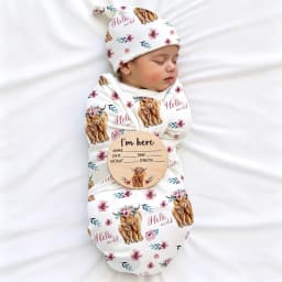 Ylsteed Newborn Photography Cow Swaddle Blanket With Knot Hat Set Soft Infant Photography Wrap Baby Shower Birth Announcement-HD