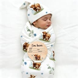 Ylsteed Newborn Photography Cow Swaddle Blanket With Knot Hat Set Soft Infant Photography Wrap Baby Shower Birth Announcement-HD