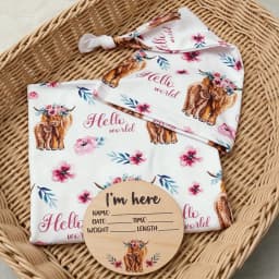 Ylsteed Newborn Photography Cow Swaddle Blanket With Knot Hat Set Soft Infant Photography Wrap Baby Shower Birth Announcement-HD