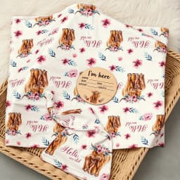 Ylsteed Newborn Photography Cow Swaddle Blanket With Knot Hat Set Soft Infant Photography Wrap Baby Shower Birth Announcement-HD