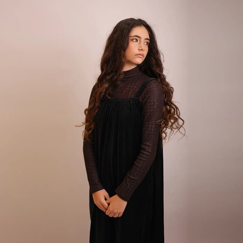 Teen's Girls Sleeveless Maxi Dress Black Velour And Ribbed Mock Neck Top Comfortable Fit Casual Maxi Dress Sizes XS-3XL