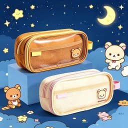 Japan Anime Rilakkuma Brown Pvc Transparent Waterproof Pencil Case Pencil Eraser Compartmentalized Storage Friend's Holiday Gift