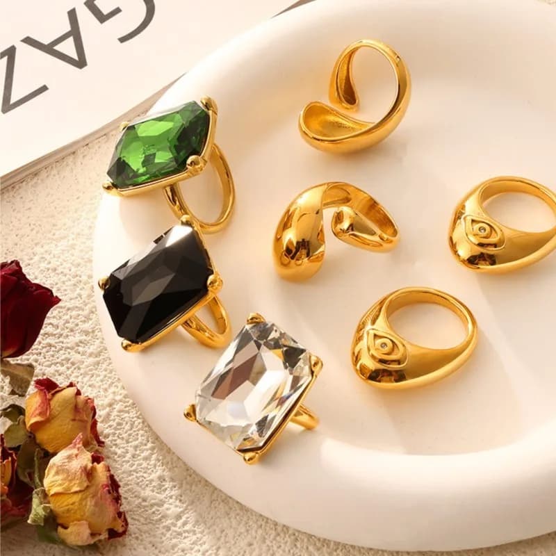 316L Stainless Steel Chunky Rings For Women 18K Gold Plated Waterproof Non Tarnish Women's Big Zircon Ring Luxury Woman Jewelry
