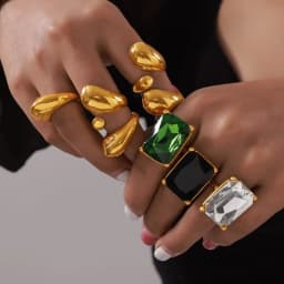 316L Stainless Steel Chunky Rings For Women 18K Gold Plated Waterproof Non Tarnish Women's Big Zircon Ring Luxury Woman Jewelry