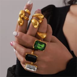 316L Stainless Steel Chunky Rings For Women 18K Gold Plated Waterproof Non Tarnish Women's Big Zircon Ring Luxury Woman Jewelry