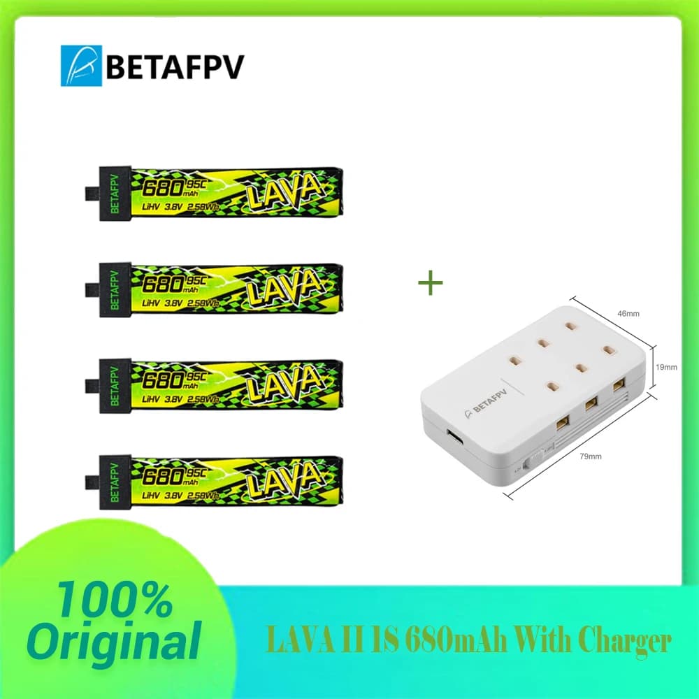 BETAFPV LAVA II 1S 680mAh Battery ForAir75, Meteor75 Pro Whoop Drone FPV For 6 Ports 1S Battery Charger & Adapter