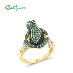 SANTUZZA Genuine 925 Sterling Silver Ring For Women Green Black Spinel White CZ Frog Rings Animal Delicate Gifts Fine Jewelry