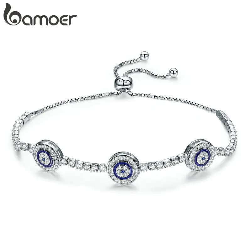 Bamoer Genuine 925 Sterling Silver Evil Eye Bracelet Turkish Blue Tennis Chain Guardian Original for Women Pure Fine Jewelry