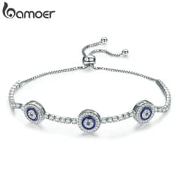 Bamoer Genuine 925 Sterling Silver Evil Eye Bracelet Turkish Blue Tennis Chain Guardian Original for Women Pure Fine Jewelry