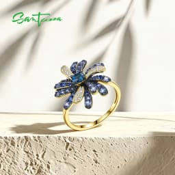SANTUZZA 925 Sterling Silver Rings For Women Nature Inspired Party Gifts Synthetic Blue Spinel Modern Elegance Fine Jewelry