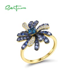 SANTUZZA 925 Sterling Silver Rings For Women Nature Inspired Party Gifts Synthetic Blue Spinel Modern Elegance Fine Jewelry
