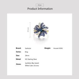 SANTUZZA 925 Sterling Silver Rings For Women Nature Inspired Party Gifts Synthetic Blue Spinel Modern Elegance Fine Jewelry