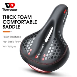 WEST BIKING Bicycle Saddle with Taillight Breathable Shock Absorption Waterproof PU Leather Bike Seat Cushion for MTB Road Bike