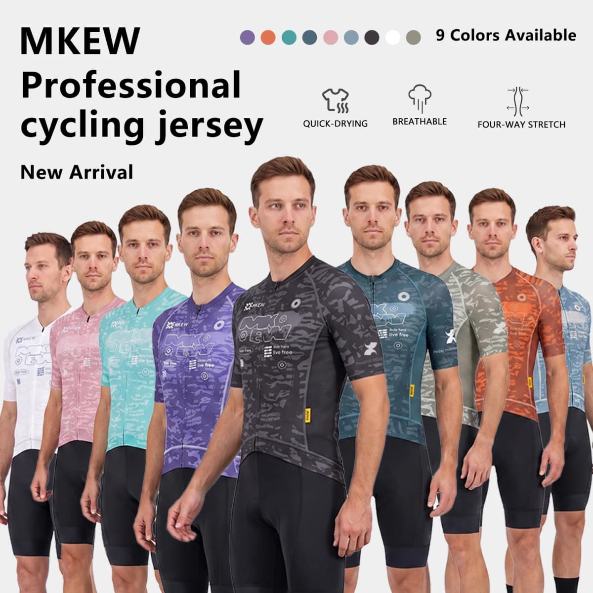 MKEW Men's Breathable Cycling Jersey Pro Team Maillot Summer Spring Road Bike Shirt Lightweight Bicycle Clothing