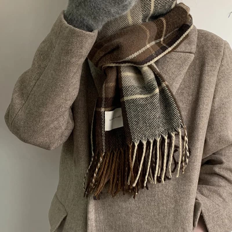 Plaid Long Scarf Winter Warm Cashmere Women Pashmina Foulard Bandana Scarves Female Luxury Hijab Tassel Shawl Wraps 2023 Pareo