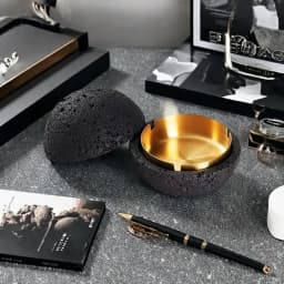Nordic Industrial Minimalist Concrete Ashtray, Artisan-Made Natural Texture, Removable Stainless Steel Bowl & Anti-Fly Ash Lid