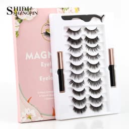 Magnetic Mink Eyelashes 2/3/5/10 Pairs Soft False Eyelashes Natural Magnetic Mink Lashes Liquid Eyeliner Tweezer Sets Makeup Hot