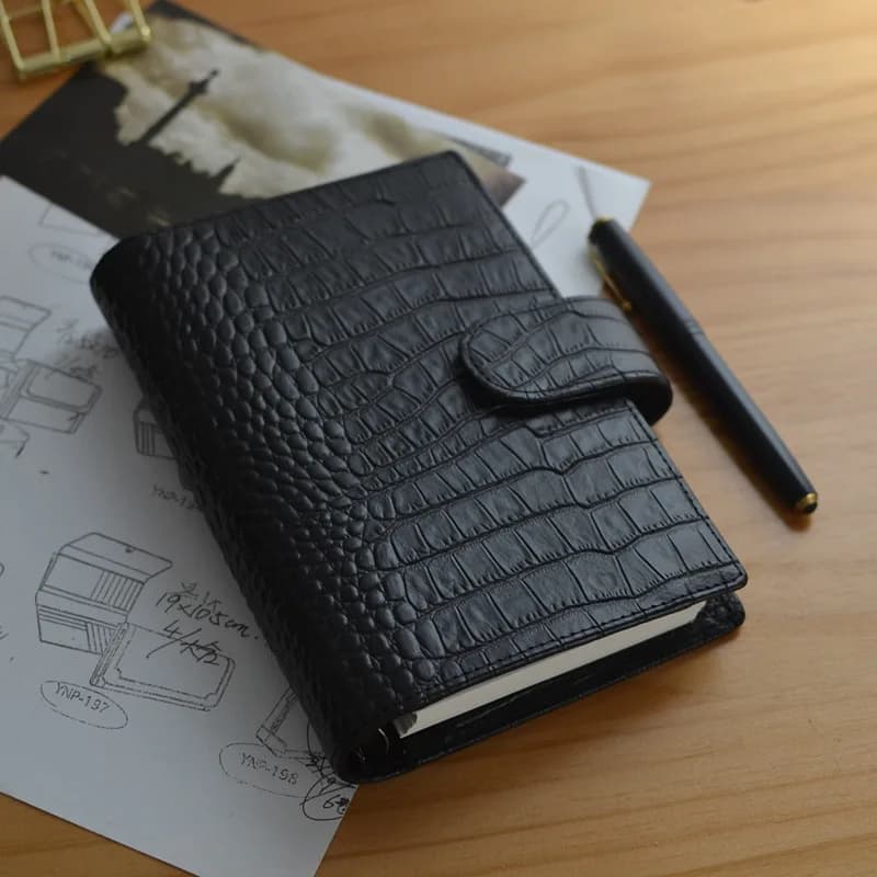 Genuine Leather A6 Personal Notebook Diary Planner Croc Grain 26mm Rings Journal Stationery Notepad Agenda Organizer Big Pocket
