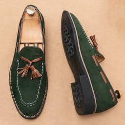 New Tassel Loafers Men's Green Brown Pointed Suede Leather Casual Shoes Wedding Dress Homecoming Footwear Zapatos Hombre