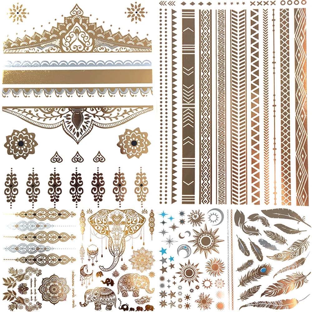 1PC Summer Style Men Women Body Art Gold Metallic Tattoo Sticker HYS-101 Chain Bracelet Fake Jewelry Waterproof Temporary Tattoo