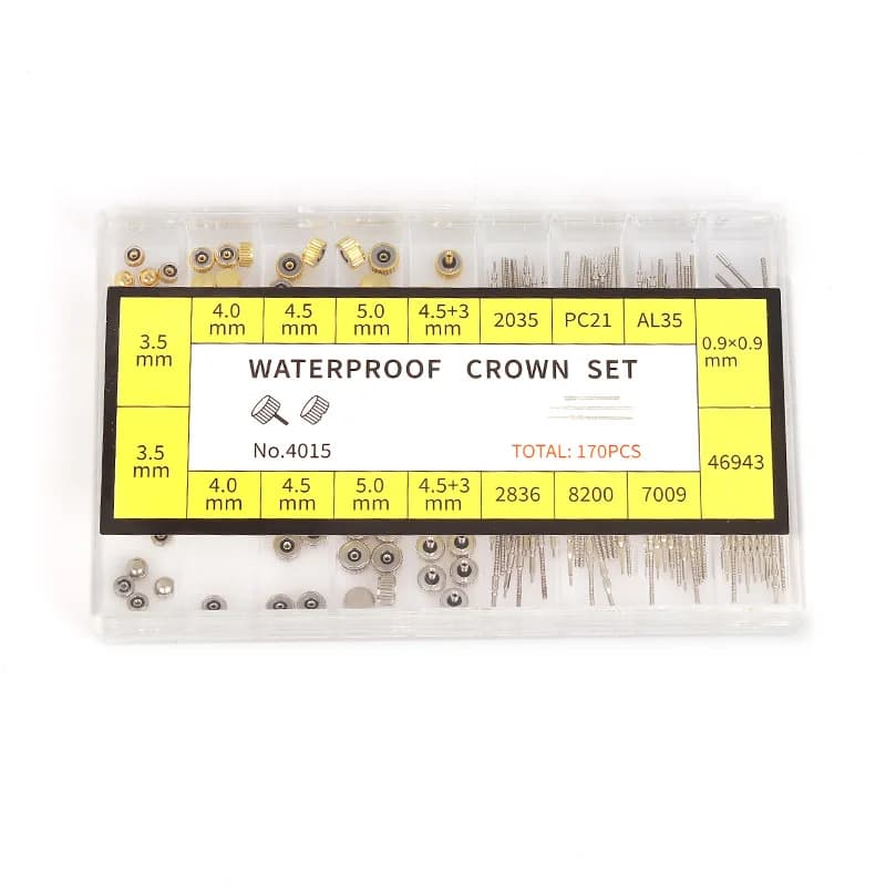 Watch Crown Set 170PCS Waterproof Replacement Crown Stem Gold Silver Copper Watch Repair Parts for Watchmaker