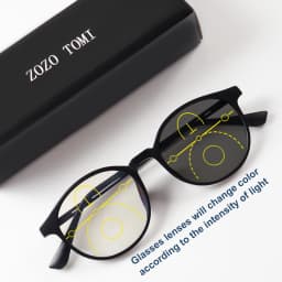 Progressive Multifocal Reading Glasses, Photochromic, Clear Vision, Round Frame, Lightweight to Wear, Stylish Appearance Suitable for Both Men and Women