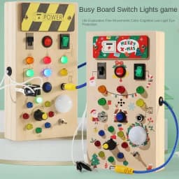Montessori Busy Board Sensory Toys Wooden with LED Light Switch Control Board Travel Activities Children Games for 2-4 Years Old