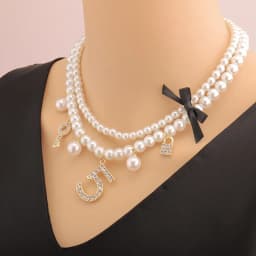 Fashion Double Layer Pearl Necklaces Crystal 5 Letter Key Lock Charms Pendant Top Fashion Jewelry Handmade Z025