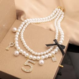 Fashion Double Layer Pearl Necklaces Crystal 5 Letter Key Lock Charms Pendant Top Fashion Jewelry Handmade Z025