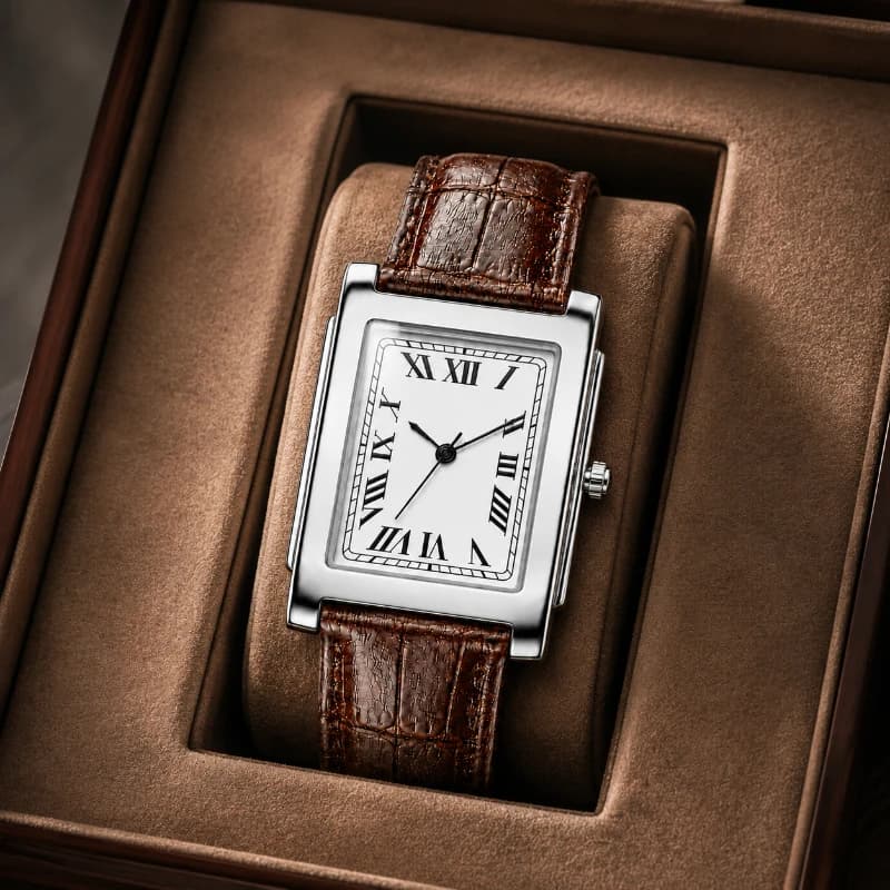 New Men’s Square Quartz Wristwatch Vintage Roman Numeral Dial Leather Band Analog Watch Business Dress Male Watch Orologio Uomo