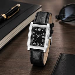 New Men’s Square Quartz Wristwatch Vintage Roman Numeral Dial Leather Band Analog Watch Business Dress Male Watch Orologio Uomo