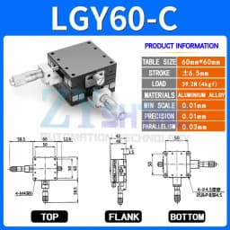 X Axis XY Axis LGX40/60 LGY40*40 60*60 Knob Micrometer Sliding Stage Guide Rail Type Platform Manual Displacement Sliding Table
