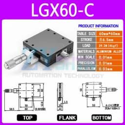 X Axis XY Axis LGX40/60 LGY40*40 60*60 Knob Micrometer Sliding Stage Guide Rail Type Platform Manual Displacement Sliding Table