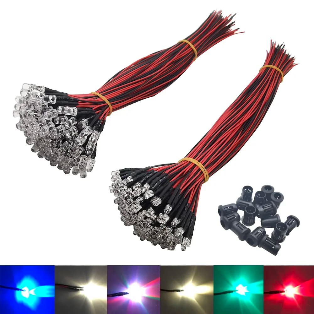 20 50 100pcs Lot 20cm Pre Wired 3mm 5mm LED Light Lamp Bulb Prewired Emitting Diodes For DIY Home Decoration DC12V