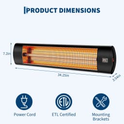 1500W Carbon Fiber Infrared Patio Heater, Wall Mounted Outdoor Electric Heater with Remote, 24H Timer, 3 Heat Settings, Waterproof & Weather Resistant for Backyard, Garage, Balcony