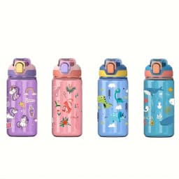 600ml Cartoon Animal Water Bottle Portable Safety Lock Cute Straw Cup Kids Leak-proof Drinking Jug For Outdoor Camping Travel