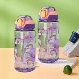600ml Cartoon Animal Water Bottle Portable Safety Lock Cute Straw Cup Kids Leak-proof Drinking Jug For Outdoor Camping Travel
